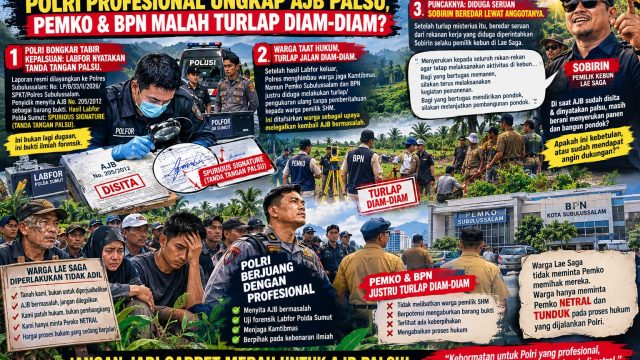 UJI NETRALITAS PEMKO SUBULUSSALAM DI LAE SAGA: POLRI PROFESIONAL UNGKAP AJB PALSU, PEMKO & BPN MALAH TURLAP DIAM-DIAM?